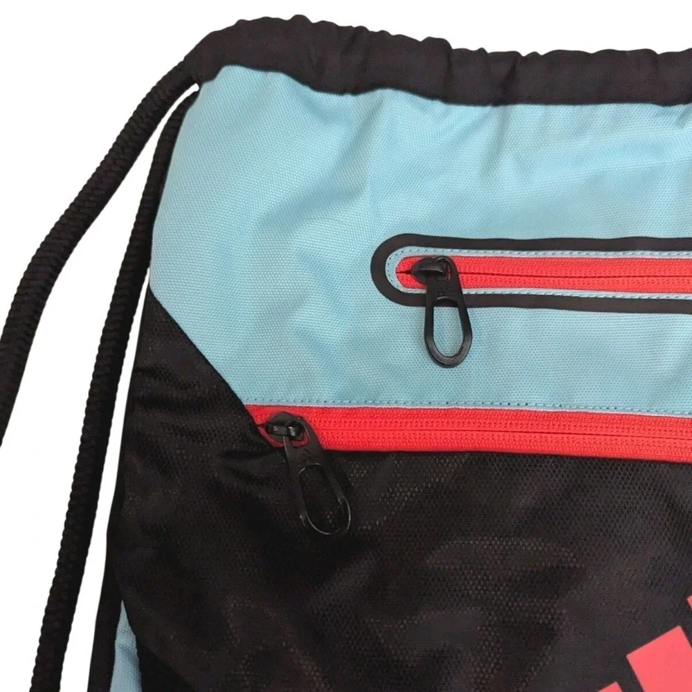 Adidas Lightweight Black Turquoise Blue Pink Drawstring Sports Backpack Bag NWOT - Picture 3 of 9